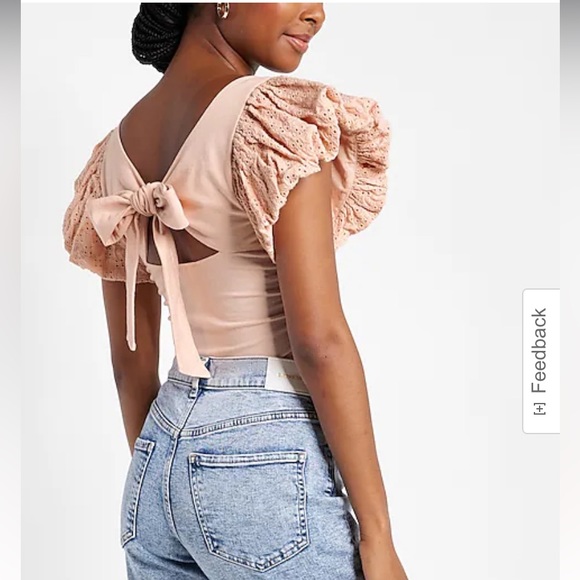 Express Square Neck Eyelet Sleeve Tie Back Tee✨ - Picture 3 of 15